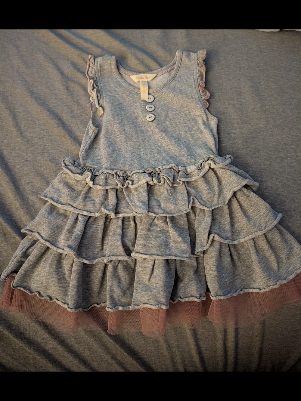 Matilda Jane Grey Tiered Ruffle Dress with Pink Tulle Trim